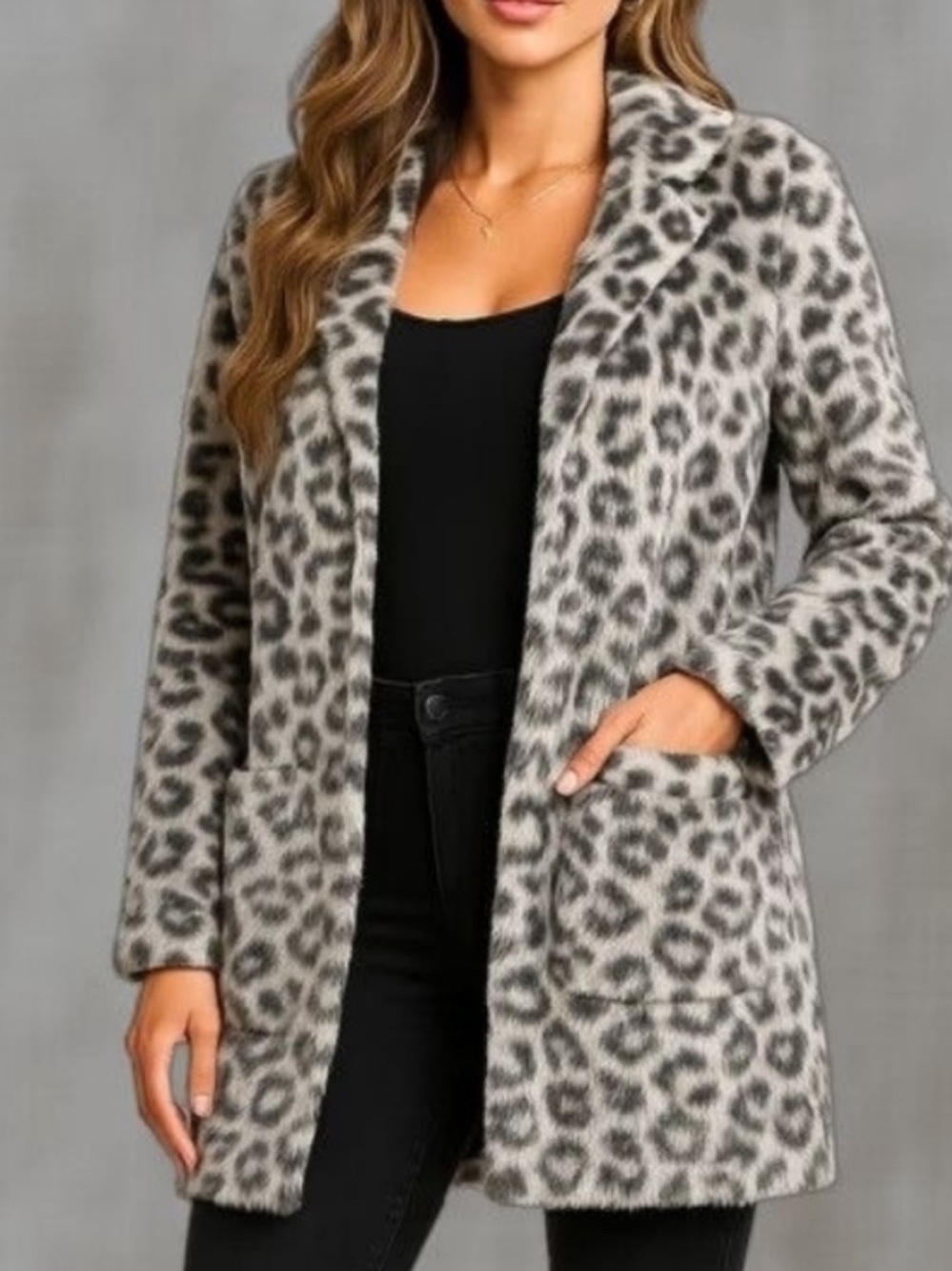 A New Day Women’s Leopard Print Women's Trench Coat with Pockets - Size S